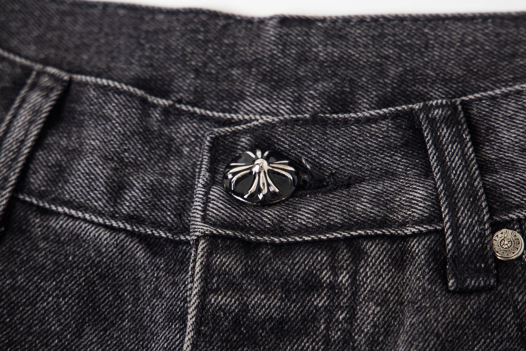 Chrome-Hearts Multi Cross Patch Denim Jeans - Grey Gothic Street Pants 1111