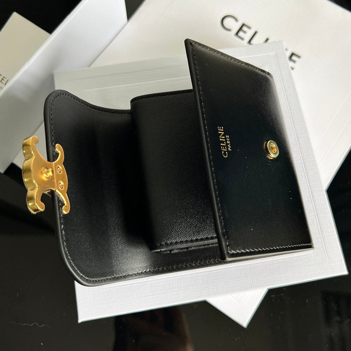 CELINE TRIOMPHE 10 CALFSKIN WALLET BLACK