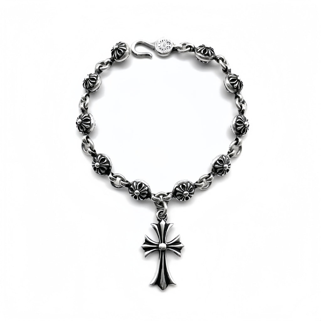 Chrome-Hearts Silver Cross Ball Tiny E Bracelet