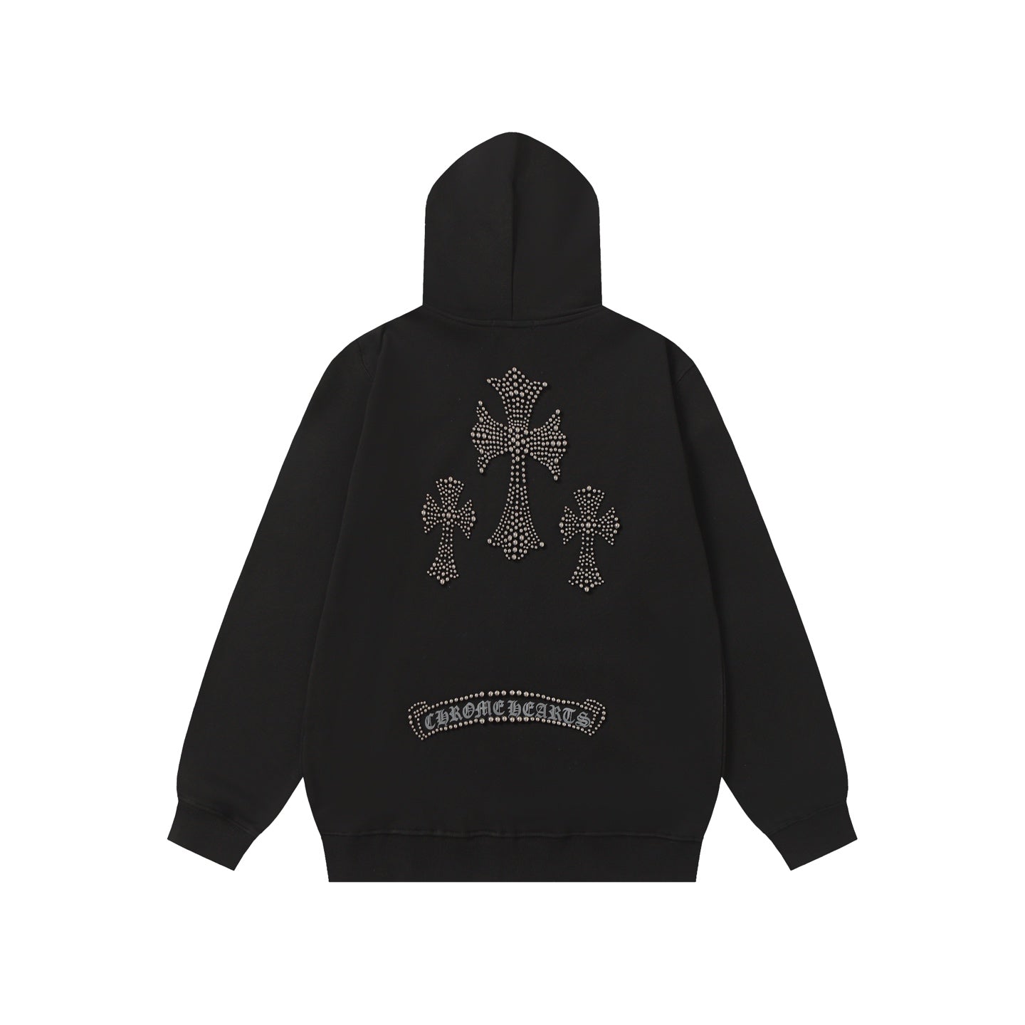 Chrome-Hearts Rhinestone Cross Hoodie - Black Gothic Streetwear Sweatshirt 2633