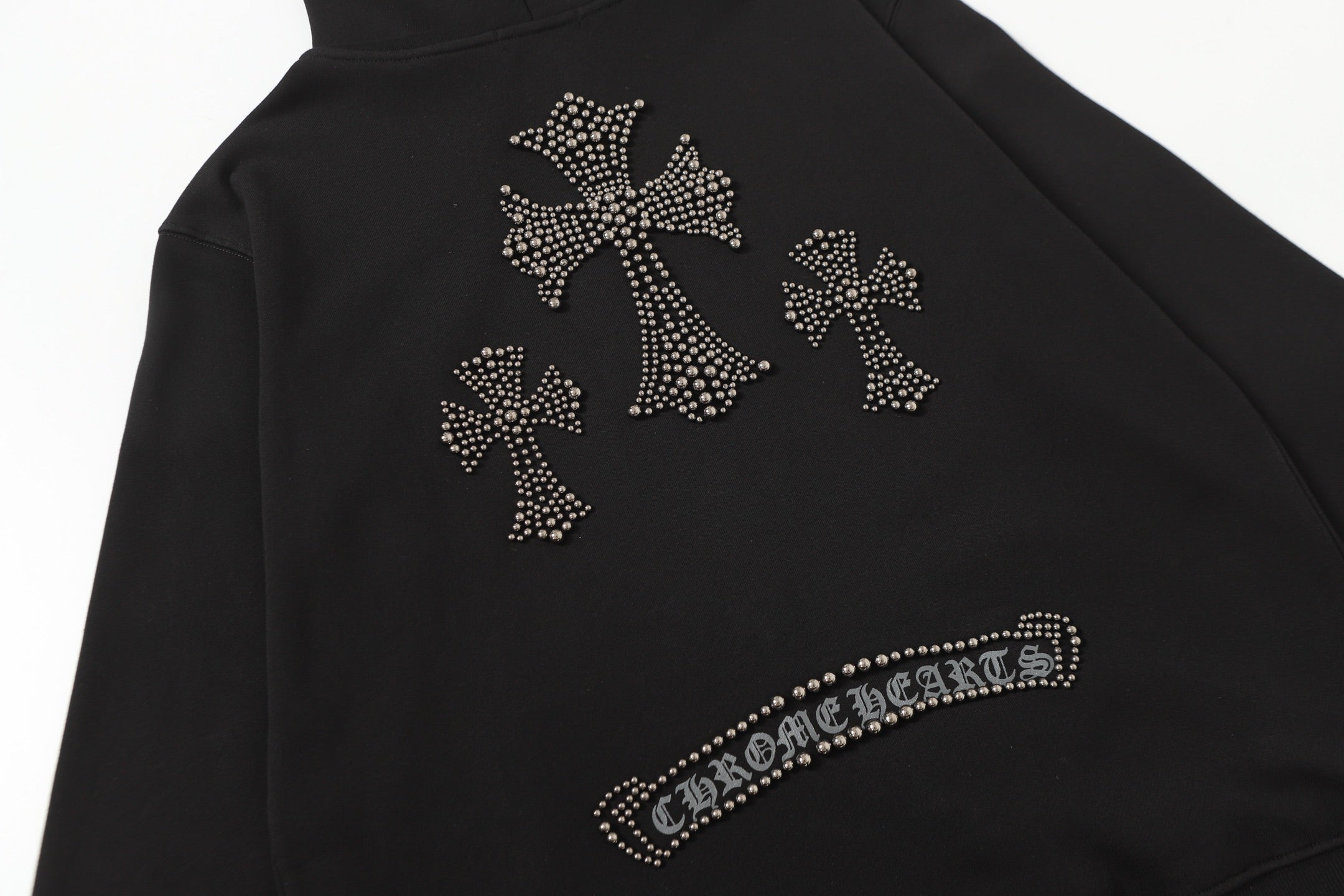 Chrome-Hearts Rhinestone Cross Hoodie - Black Gothic Streetwear Sweatshirt 2633