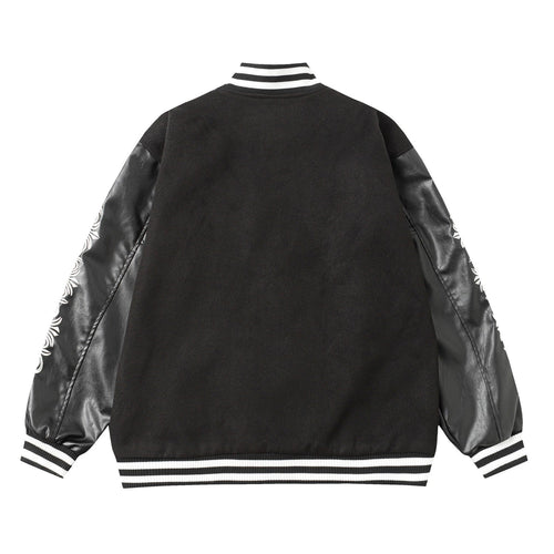 Chrome-Hearts Cross Embroidered Leather Sleeve Varsity Jacket - Black Street Style 116