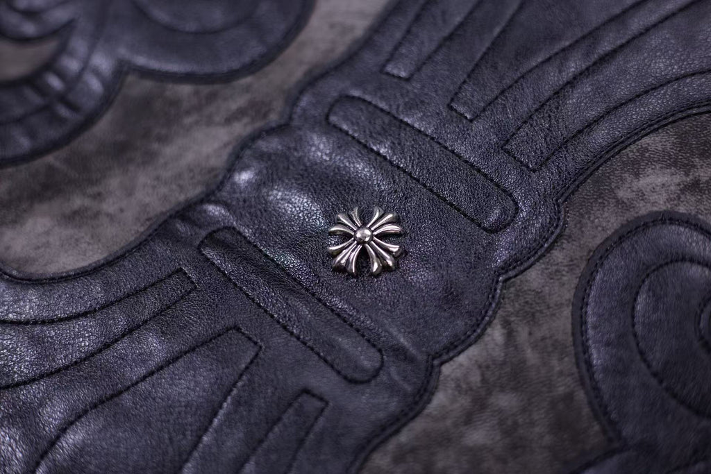 Chrome-Hearts Fleur-de-lis Patch Varsity Jacket - Grey Tie-dye Outerwear A5588