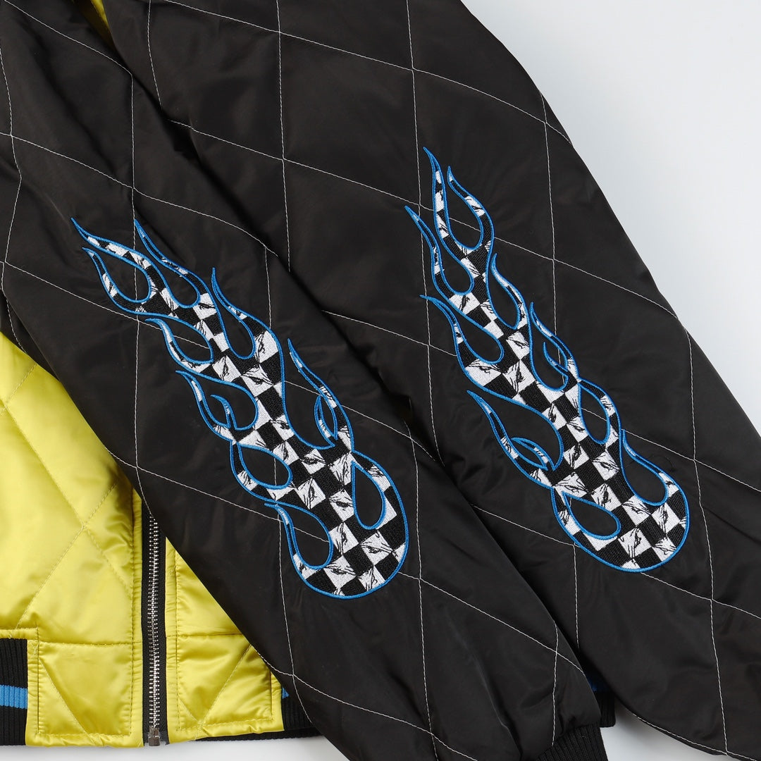 Chrome-Hearts Flaming Youth Bomber Jacket - Yellow Black Graphic Street Coat D10