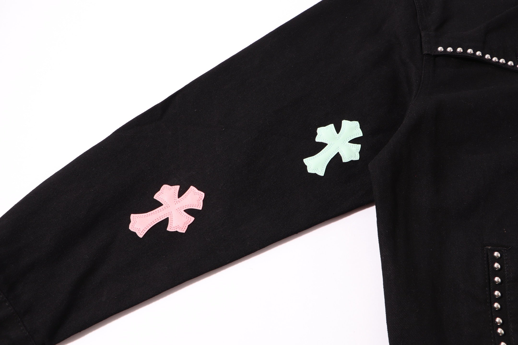 Chrome-Hearts Multi Cross Studded Denim Jacket - Black Gothic Streetwear Coat H49