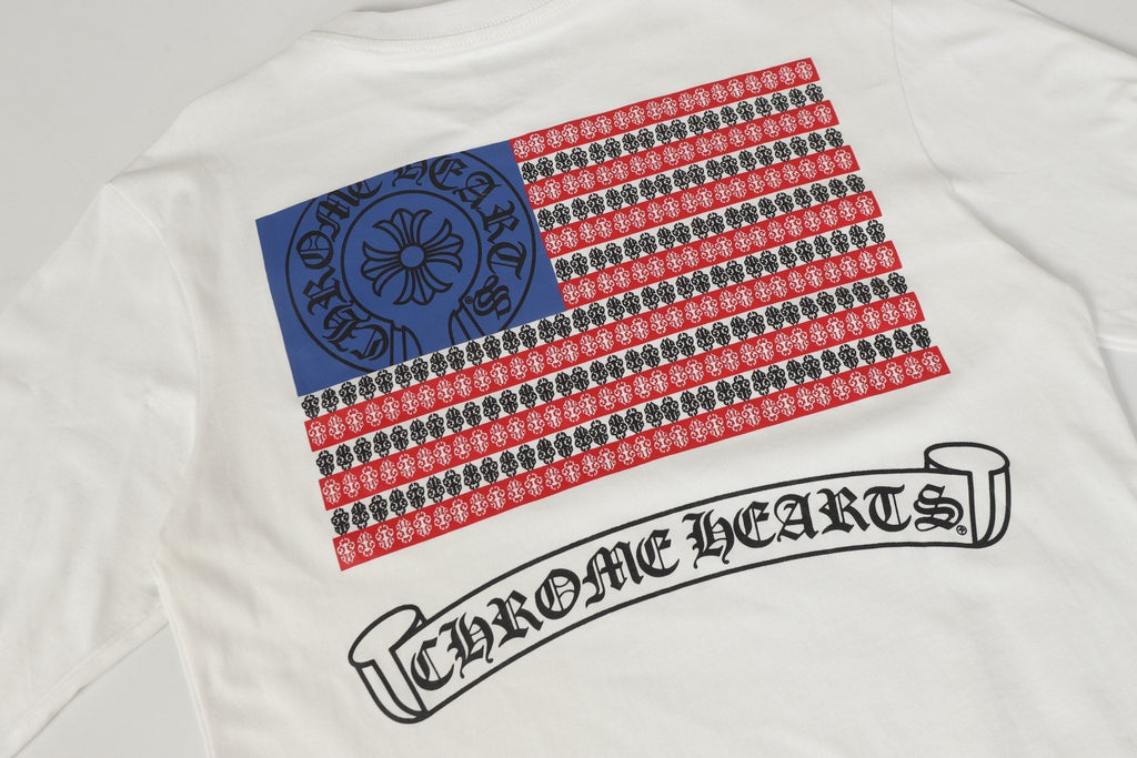 Chrome-Hearts Logo Flag Long Sleeve Tee - Black White Gothic Street T-Shirt K2126