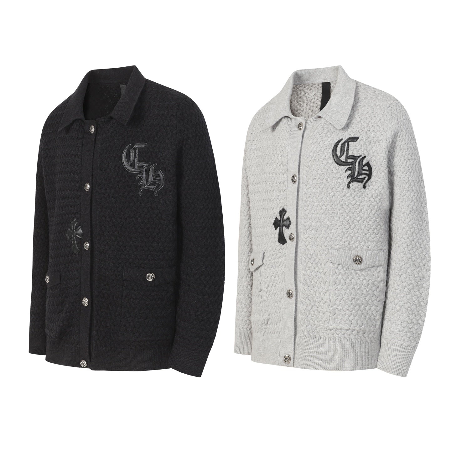 Chrome-Hearts Gothic Cross Knit Cardigan - Black Grey Streetwear Jacket 904