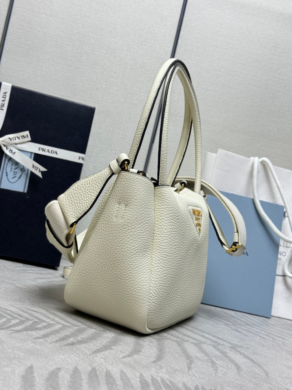 PRADA 25S SMALL BAG 23 IN IVORY CALFSKIN GOLD HARDWARE