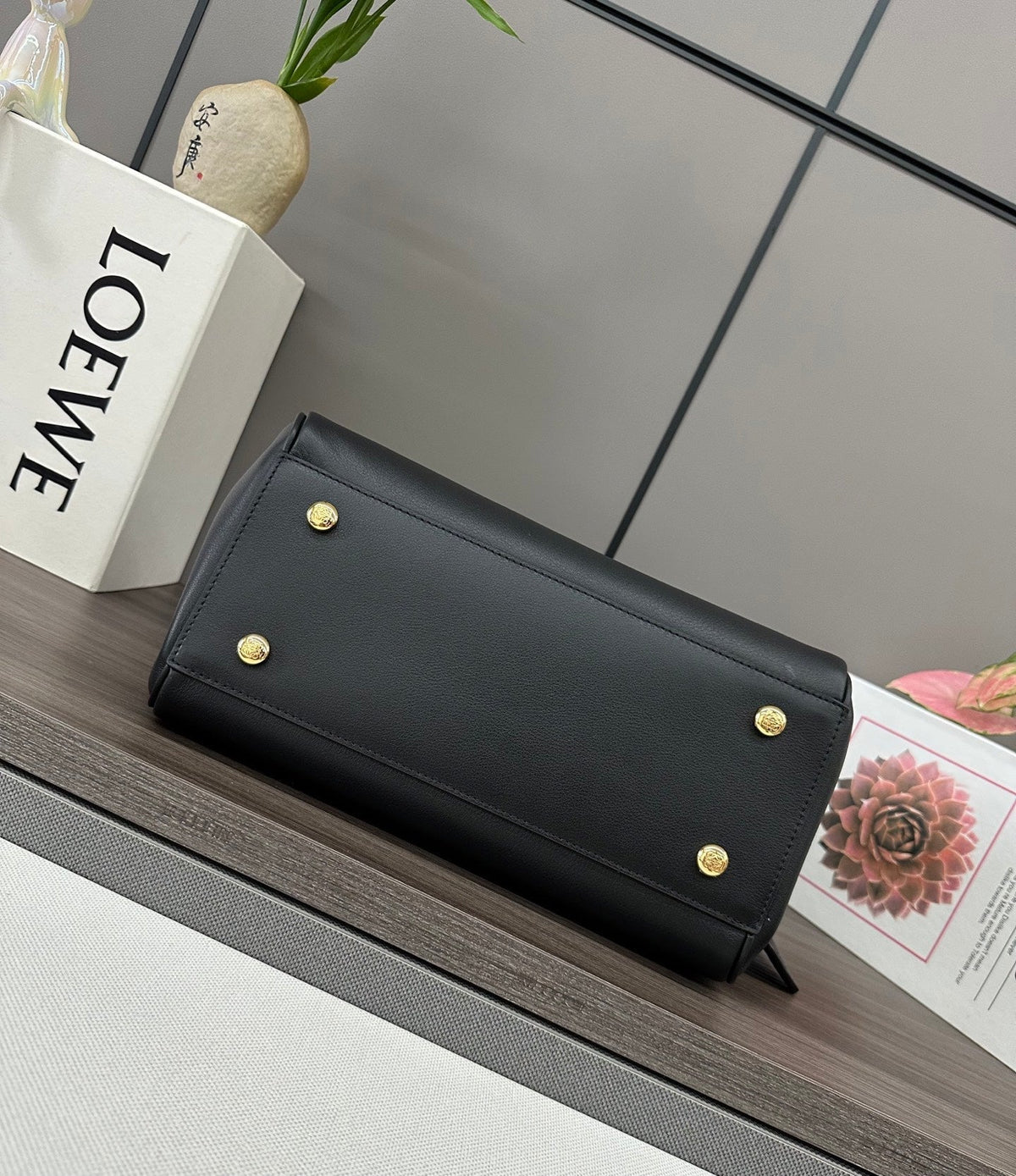 LOEWE 25S MADRID BAG 28 IN BLACK CALFSKIN GOLD HARDWARE